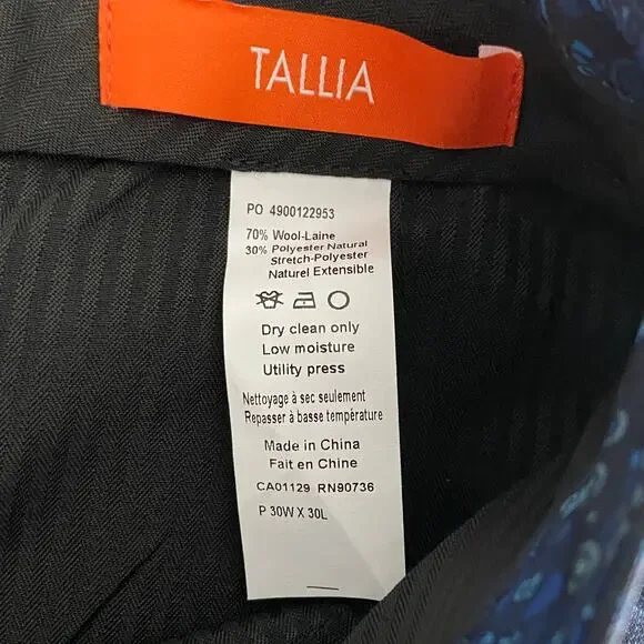 Tallia Men's 30x30 Suit Pant Vane Stretch Wool Blend Navy & Brown Check NEW